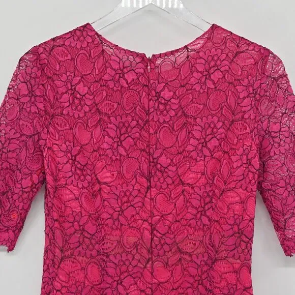 MONIQUE LHUILLIER Dress Sz 6 Pink Lace Sheath Floral Overlay Scalloped Cocktail - Picture 6 of 13